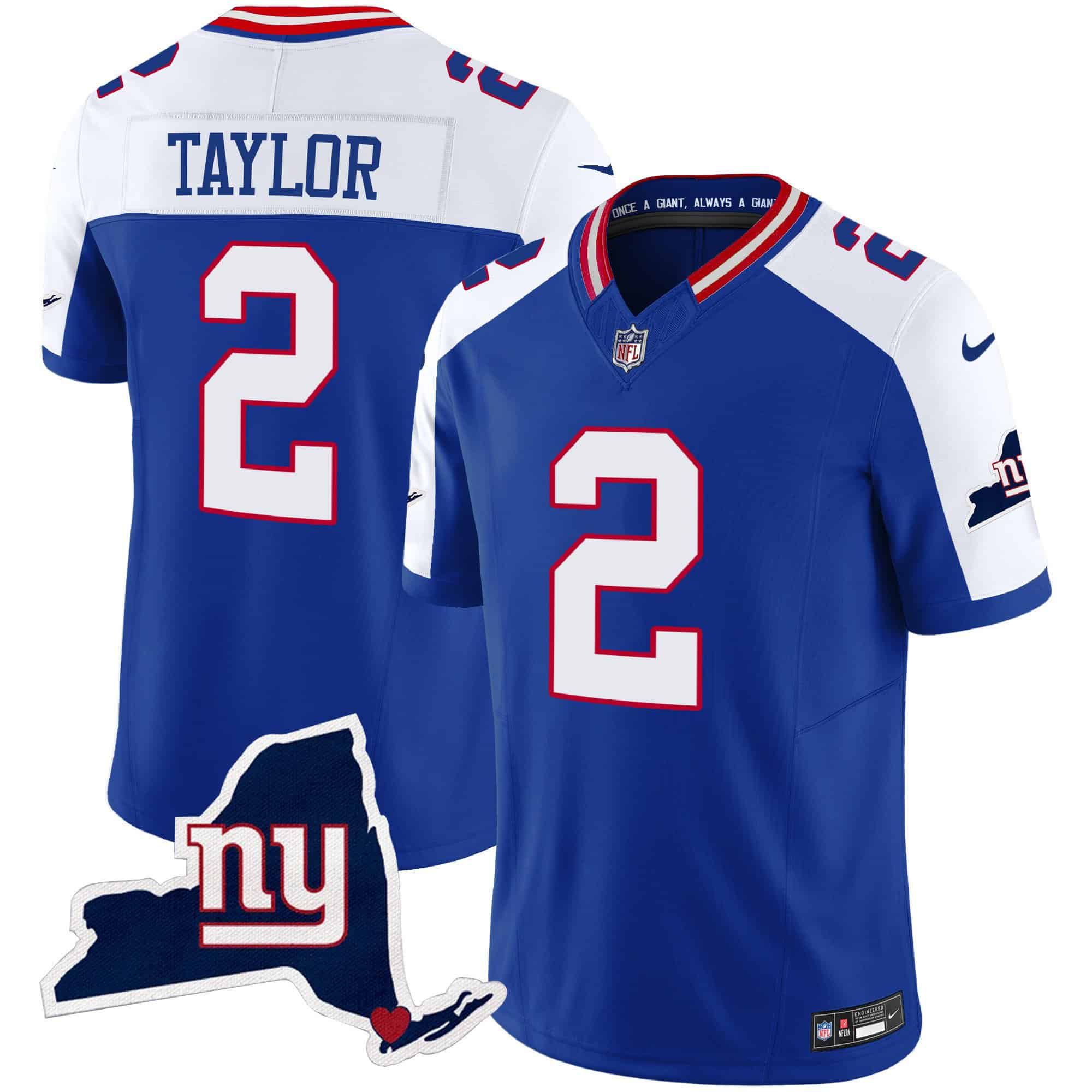 Men New York Giants #2 Taylor Blue 2024 Nike Map Patch Limited NFL Jersey